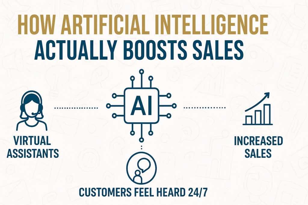 Artificial intelligence boosts sales through virtual assistants and 24/7 customer care.