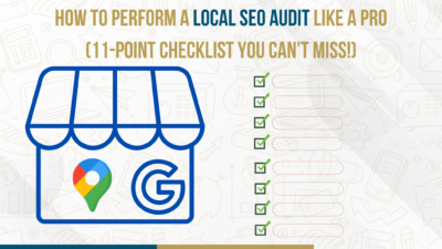 Google Business Profile storefront icon with a right-side checklist and headline “How to Perform a Local SEO Audit Like a Pro (11-Point Checklist You Can’t Miss!).