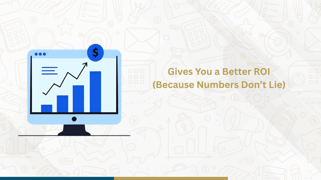 Computer screen showing rising bar graph representing ROI improvement through digital marketing