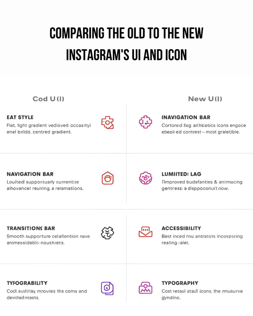 Side-by-side comparison of Instagram’s old UI and new UI design with icon updates